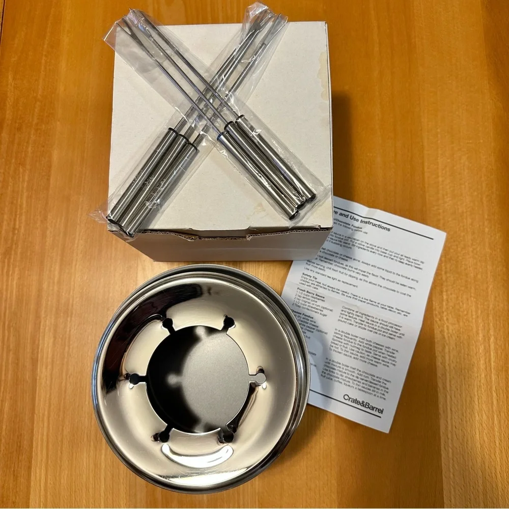 Crate & Barrel NEW Cheese/Chocolate Fondue SS Set